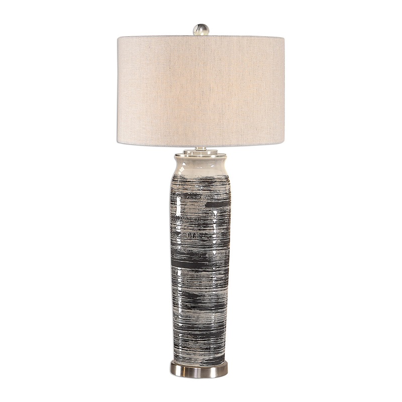 Decor Market Ceramic Table Lamp - Dark Gray, Cream And Espresso