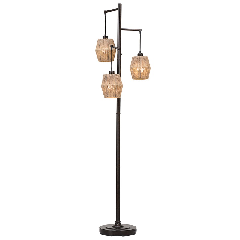 Decor Market Oil Rubbed Bronze Finish With Gold Highlights Floor Lamp - Three Drum Shaped Shades