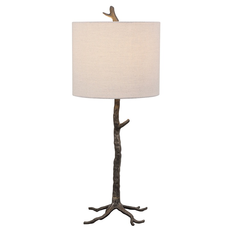Decor Market Organic Base Table Lamp - Dark Gunmetal And Accented With Gold Highlights