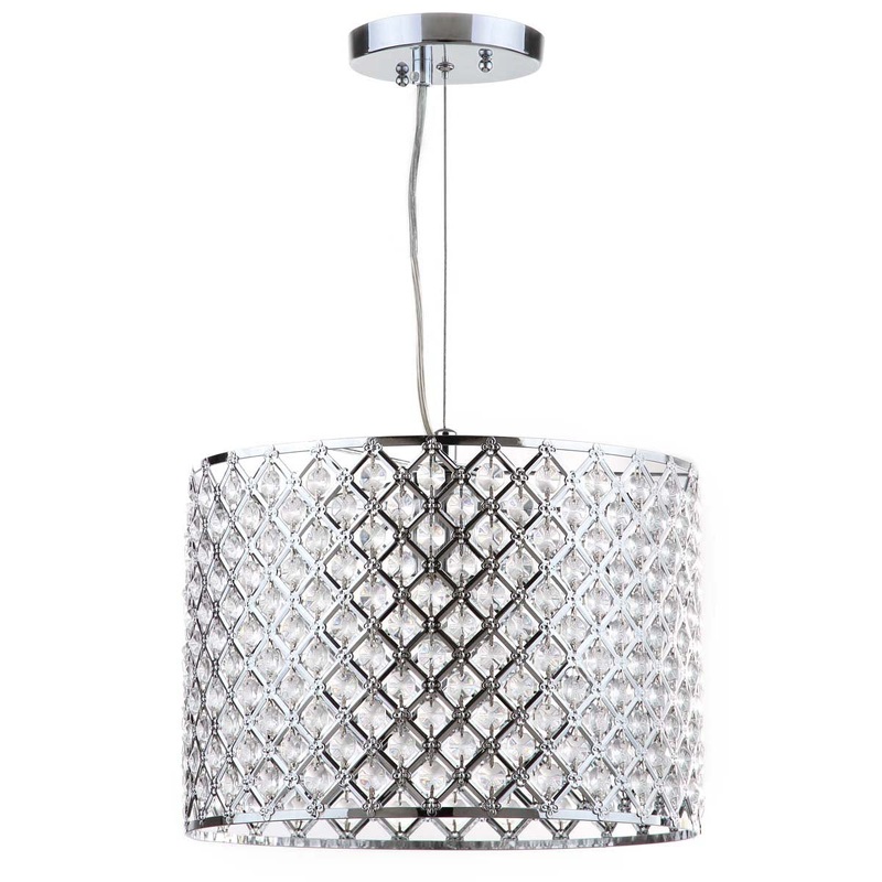 Safavieh Silva Chrome Beaded 12 Inch Dia Adjustable Diamond Pendant, LIT4444