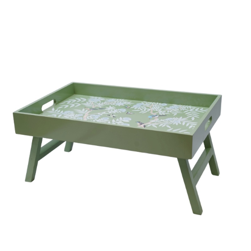 The Enchanted Home Green Color Chinoiserie Wood Breakfast Tray