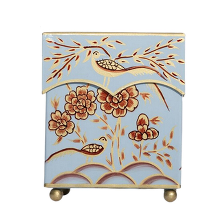 The Enchanted Home Pale Blue & Gold Pheasant Tissue Holder