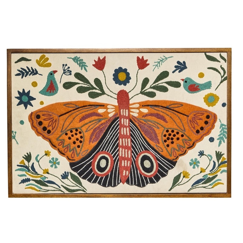 Two's Company Butterfly Embroidered Wall Art
