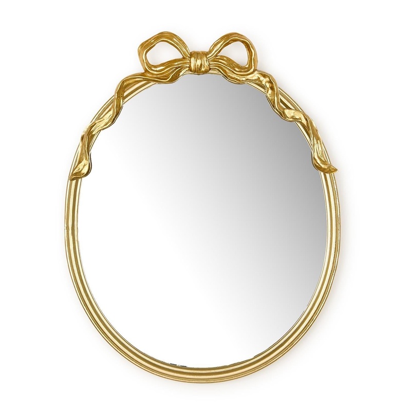 Two's Company Gold Oval Mirror with Accent Bow