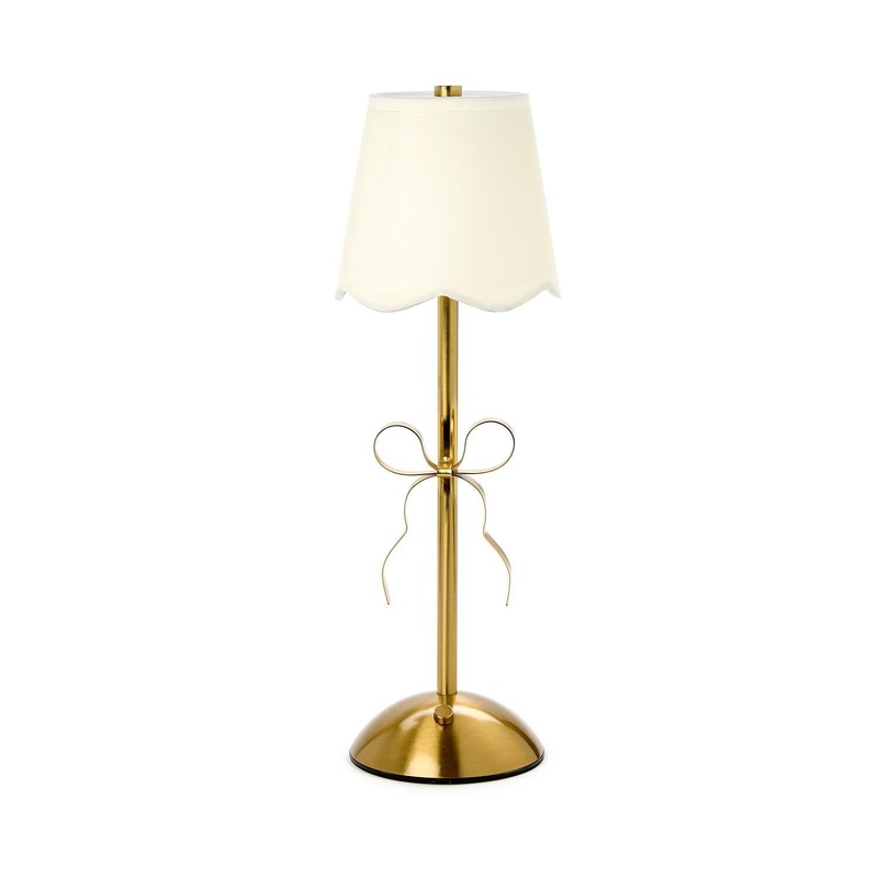 Two's Company LED Portable Cordless Gold Bow Table Lamp in Gift Box
