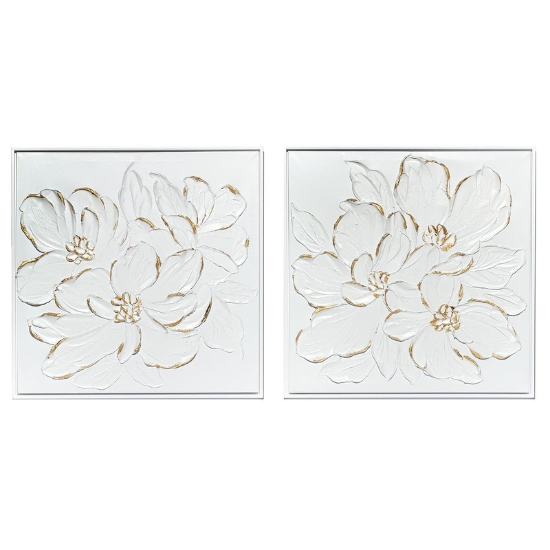 Two's Company Set of 2 White Florals with Gold Accent Wall Art