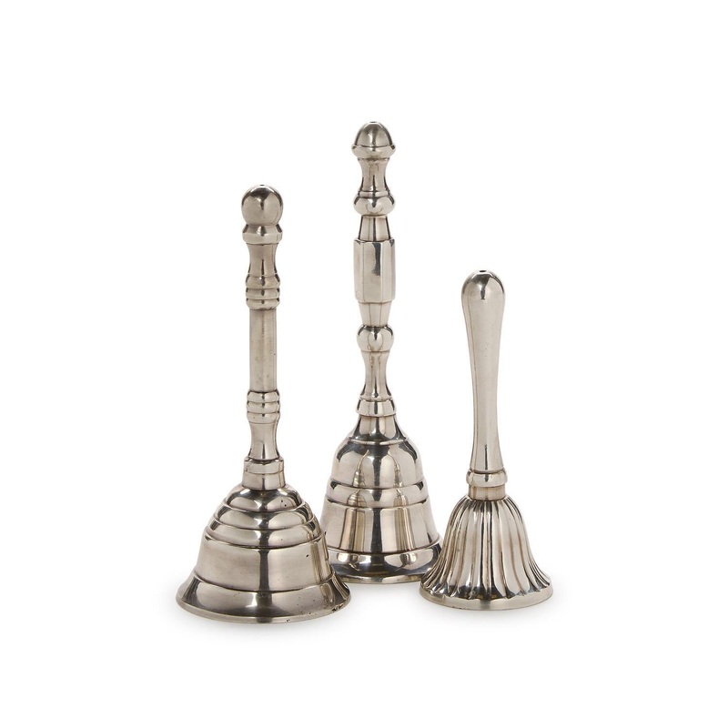 Two's Company Set of 3 Silver Bells Includes 3 Designs/Sizes