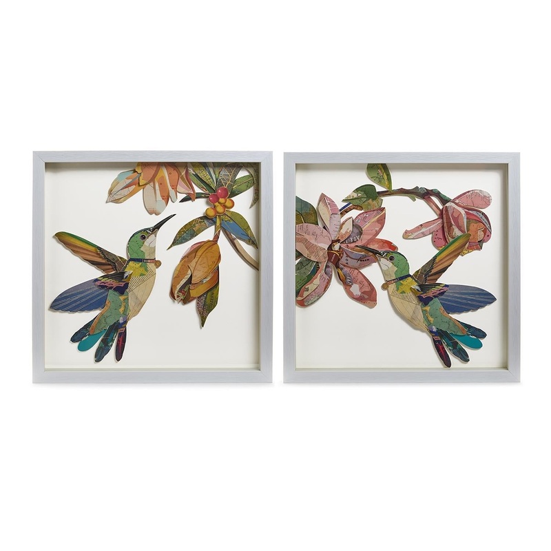 Two's Company S/2 Humming Birds Paper Collage Wall Art