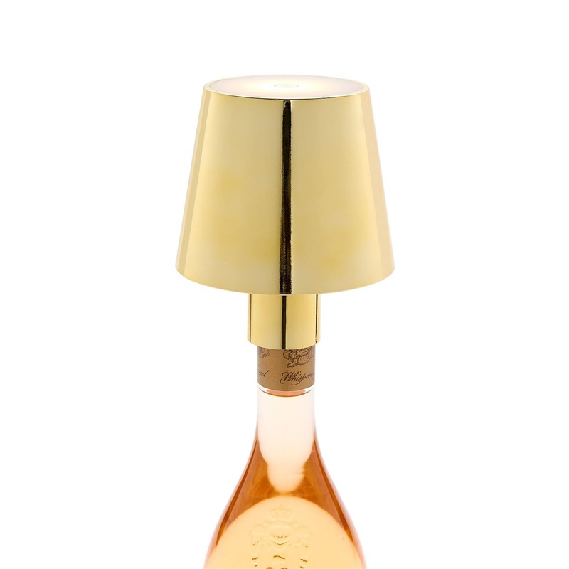 Two's Company LED Portable Cordless Gold Lampshade Bottle Lamp with Stopper Attachment in Gift Box