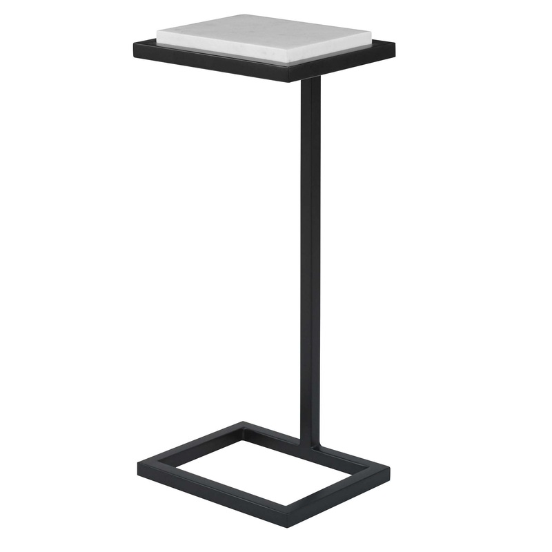 Decor Market Accent Table Satin Black White Top