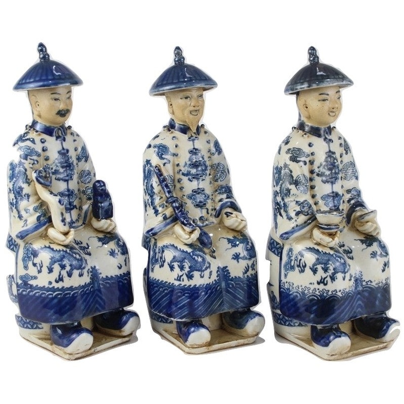 The Enchanted Home Blue And White Trio Of Sitting Emperors