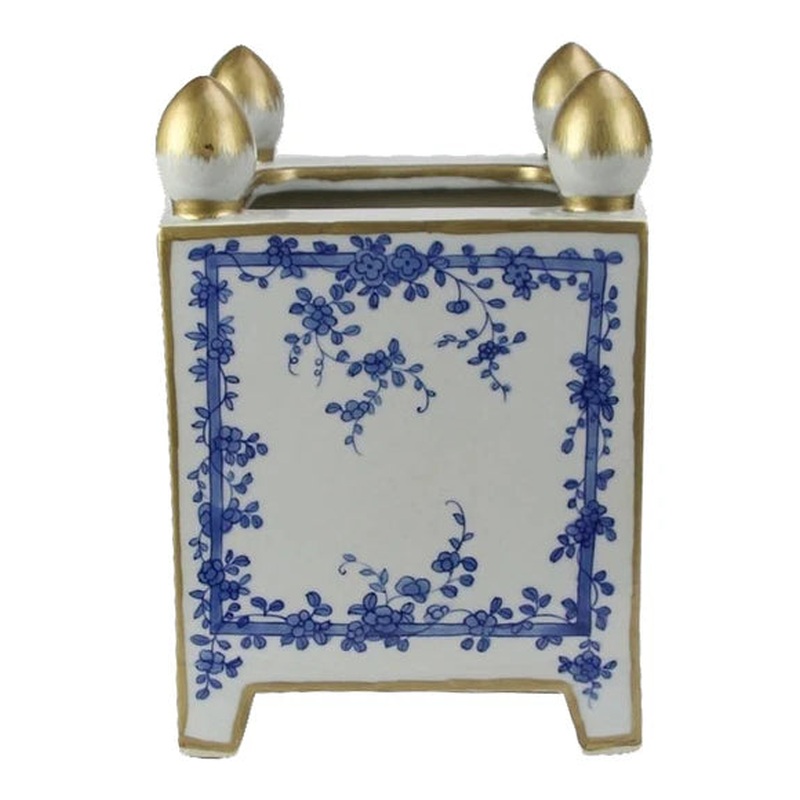 The Enchanted Home Floral Cache Pot With Gold Finials