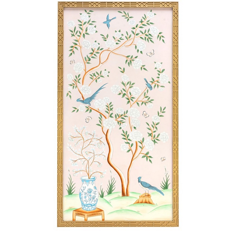 The Enchanted Home Pale Pink And Multi Color Vase Chinoserie Mural