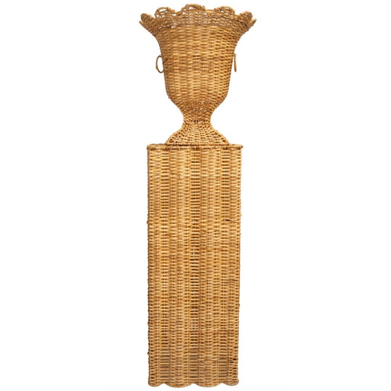 The Enchanted Home Square Scalloped Wicker Urn And Pedestal