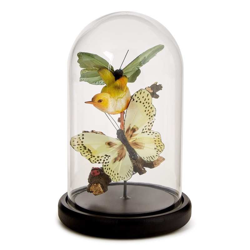 Two's Company 8 1/2" Flora and Fauna Butterfly and Bird Sculpture in Round Dome