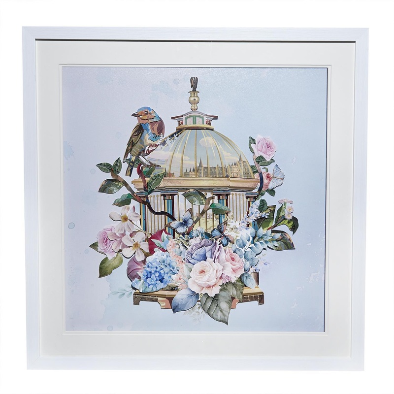 Two's Company Bird Cage Paper Collage Wall Art