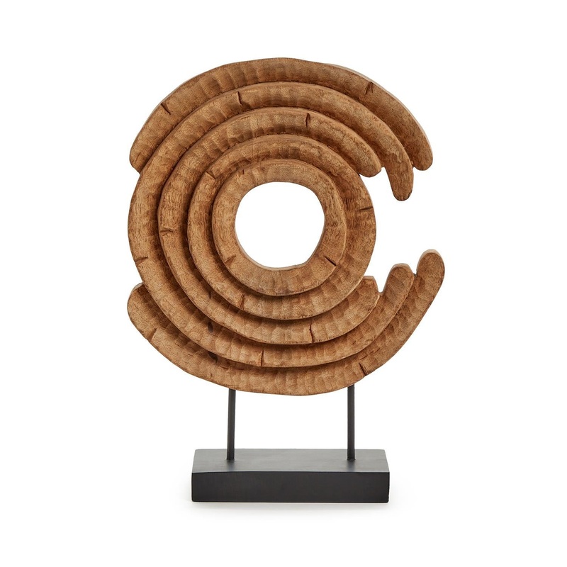 Two's Company Hand Carved Wood Sculpture on Black Stand