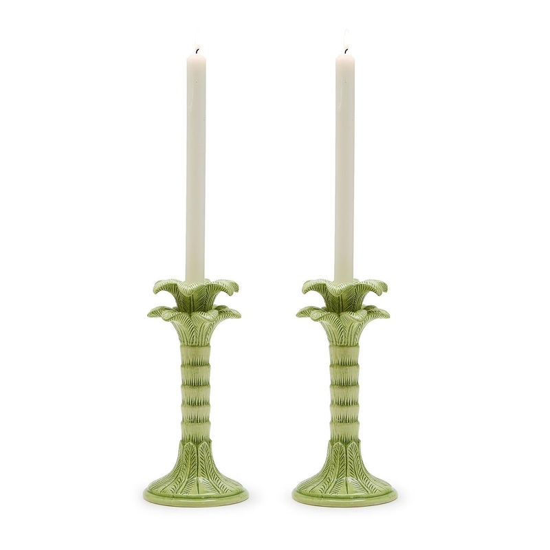 Two's Company S/2 Green Palm Leaf Taper Candlestick Holder