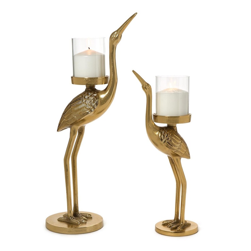 Two's Company Set of 2 Crane Candle Holder