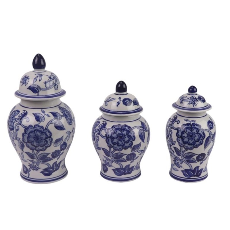 The Enchanted Home Set of 3 Blue & White Flower Food Safe Jars