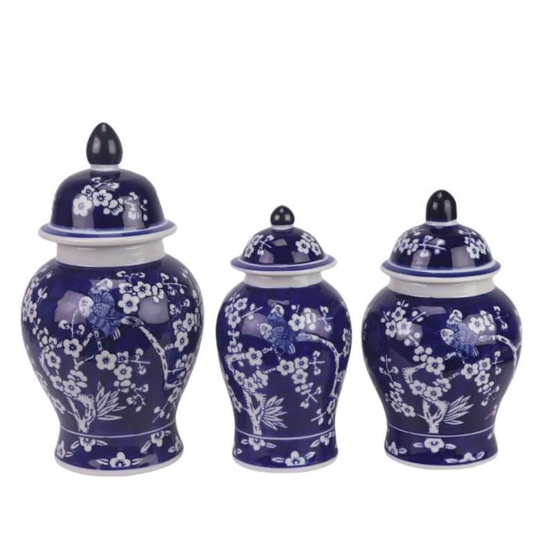 The Enchanted Home Set of 3 Navy Cherry Blossom Food Safe Jars