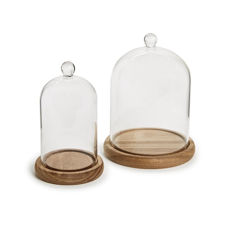 Two's Company Cloche with Ball Handle and Wooden Base