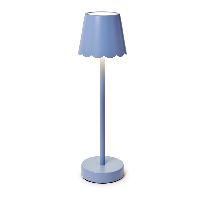 Two's Company Blue LED Portable Cordless Table Lamp with Scalloped Edge Shade in Gift Box