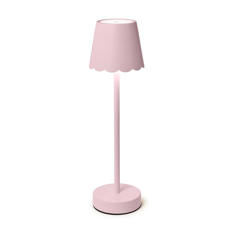 Two's Company Pink LED Portable Cordless Table Lamp with Scalloped Edge Shade in Gift Box