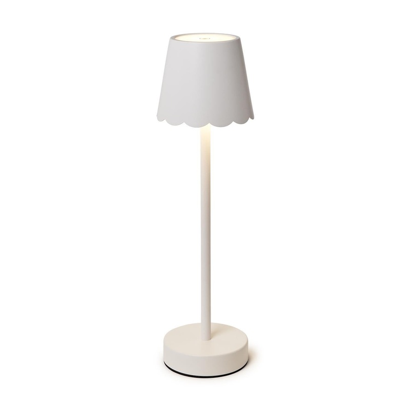 Two's Company White LED Portable Cordless Table Lamp with Scalloped Edge Shade in Gift Box