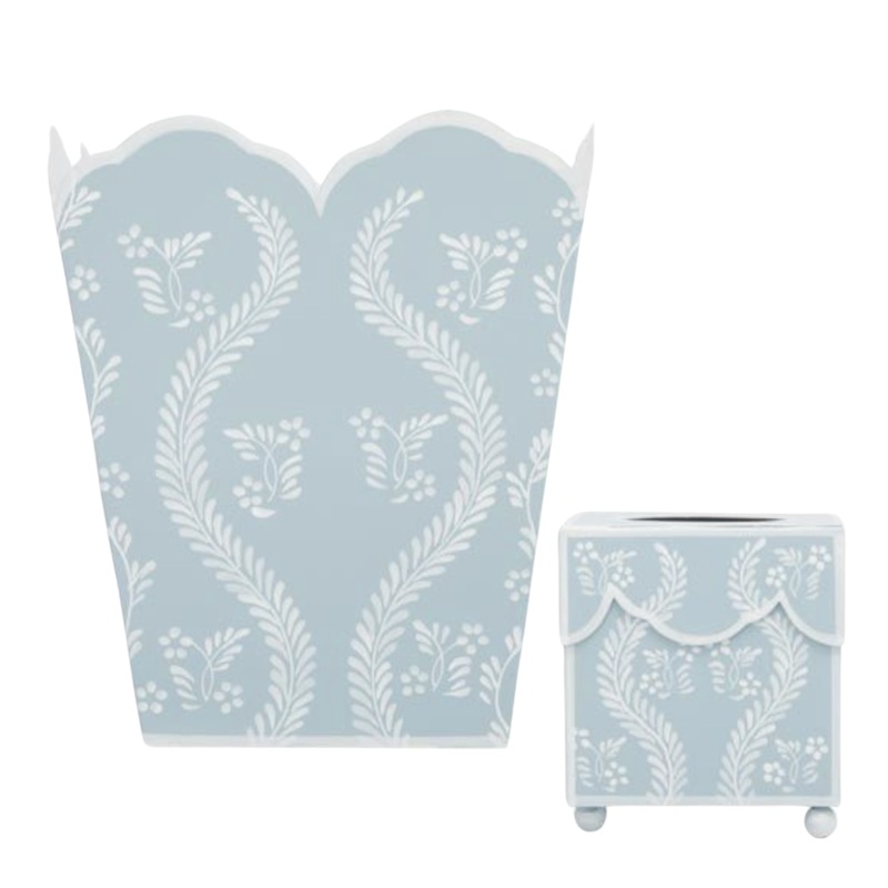 SKY BLUE SQUARE TRELLIS WASTEPAPER BASKET & TISSUE HOLDER