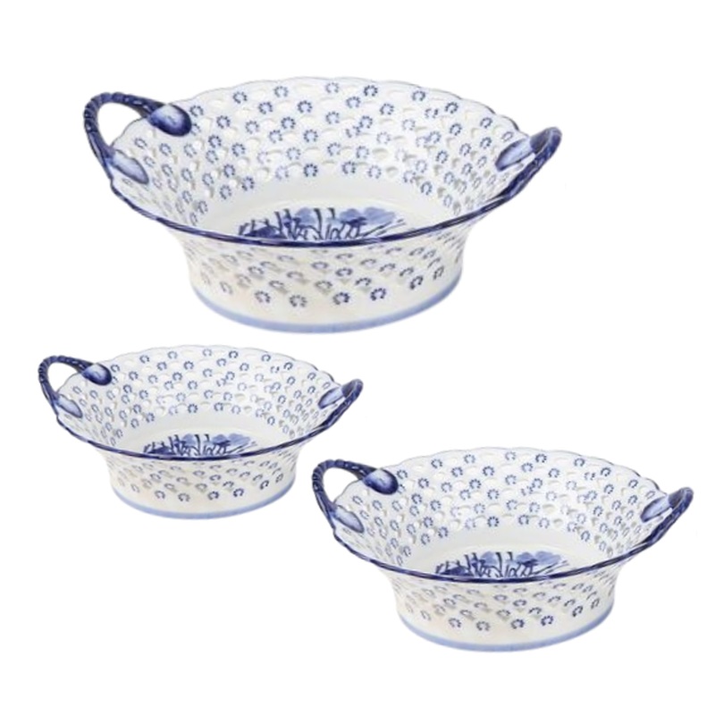 The Enchanted Home Set of Pierced Floral Handle Bowls