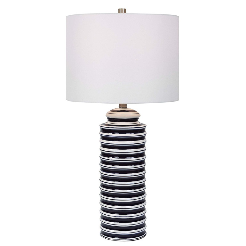 Decor Market Table Lamp Navy & White Ceramic Base