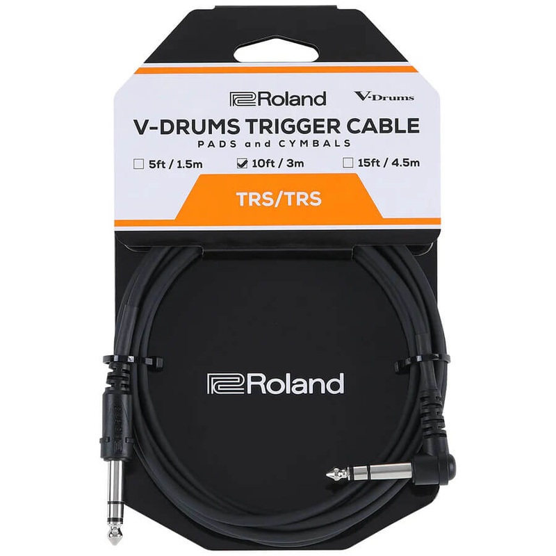 Roland V-Drums Trigger Cable 10ft, Balanced TRS, Angled 1/4" - Straight 1/4"