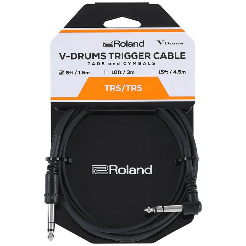 Roland V-Drums Trigger Cable 5ft, Balanced TRS, Angled 1/4" - Straight 1/4"