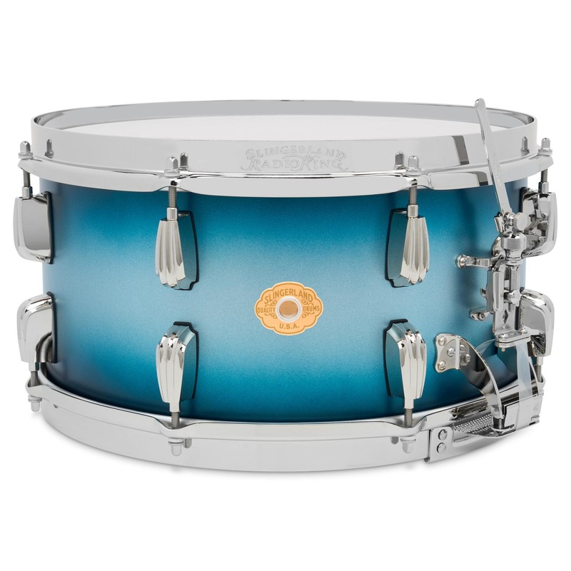 Slingerland Solid Maple Radio King Snare Drum 14x7 Silver & Blue Duco Lacquer