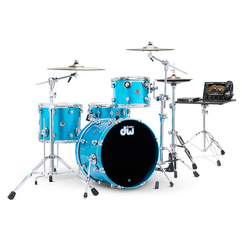 FREE BAG OFFER! DW DWe 4pc Complete Electronic/Acoustic Drum Set Laser Blue Metallic