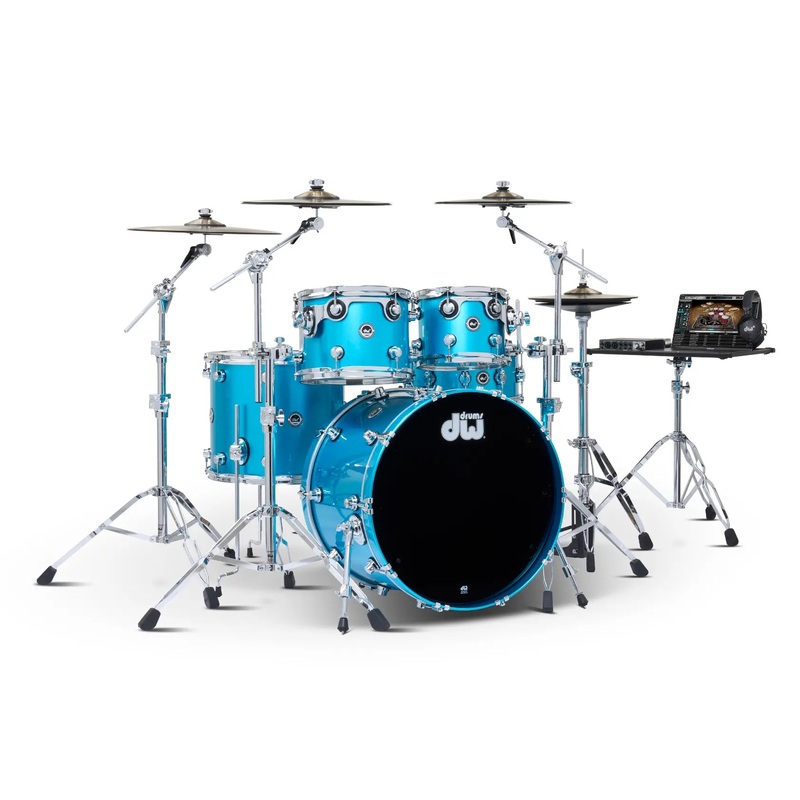 FREE BAG OFFER! DW DWe 5pc Complete Electronic/Acoustic Drum Set Laser Blue Metallic