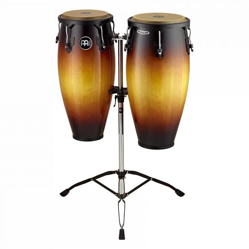 Meinl Headliner Wood Congas 10 & 11 Set, Incl. Double Braced Tripod Stand Vintage Sunburst