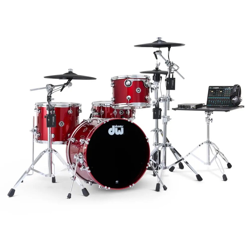 FREE BAG OFFER! DW DWe 4pc Complete Electronic/Acoustic Drum Set w/Roland Cymbals Black Cherry Metallic