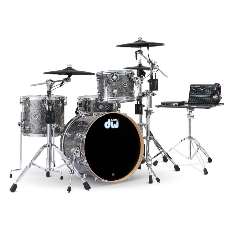 FREE BAG OFFER! DW DWe 4pc Complete Electronic/Acoustic Drum Set w/Roland Cymbals Black Galaxy
