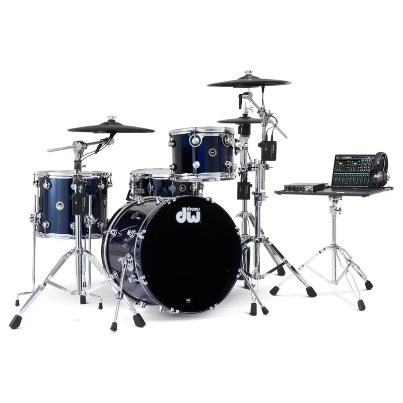 FREE BAG OFFER! DW DWe 4pc Complete Electronic/Acoustic Drum Set w/Roland Cymbals Midnight Blue Metallic