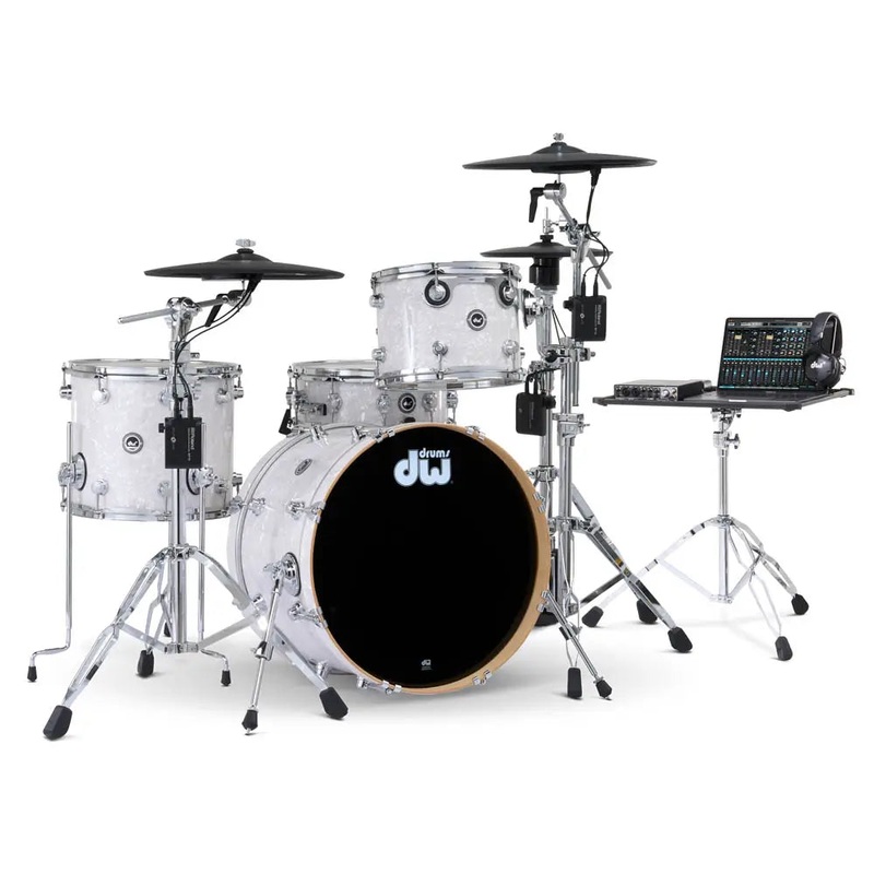FREE BAG OFFER! DW DWe 4pc Complete Electronic/Acoustic Drum Set w/Roland Cymbals White Marine Pearl