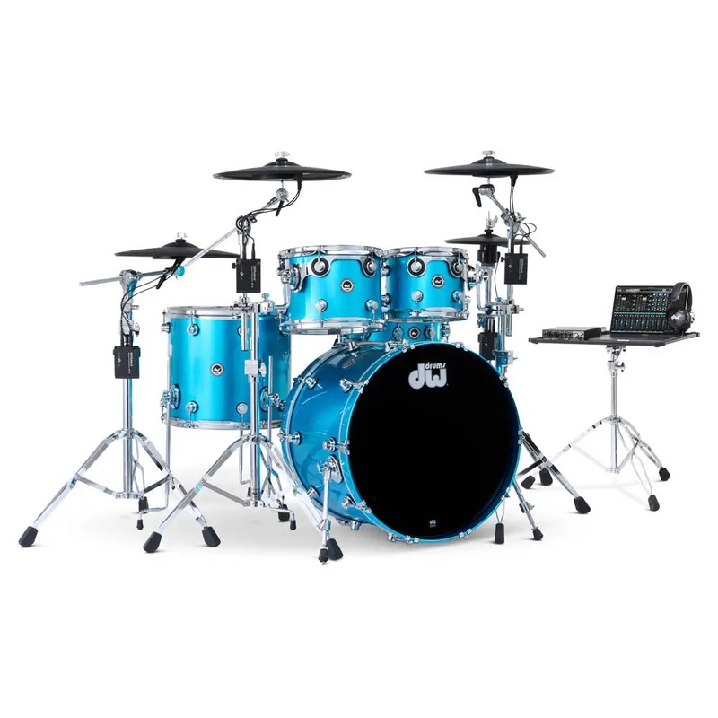 FREE BAG OFFER! DW DWe 5pc Complete Electronic/Acoustic Drum Set w/Roland Cymbals Laser Blue Metallic