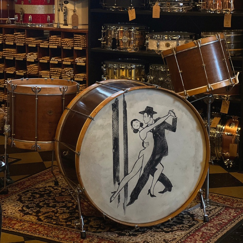 VINTAGE 1940's Ludwig/Leedy & Ludwig Wood Hoop Field Drum Kit in Natural Mahogany- 14x30, 10x14, 14x16