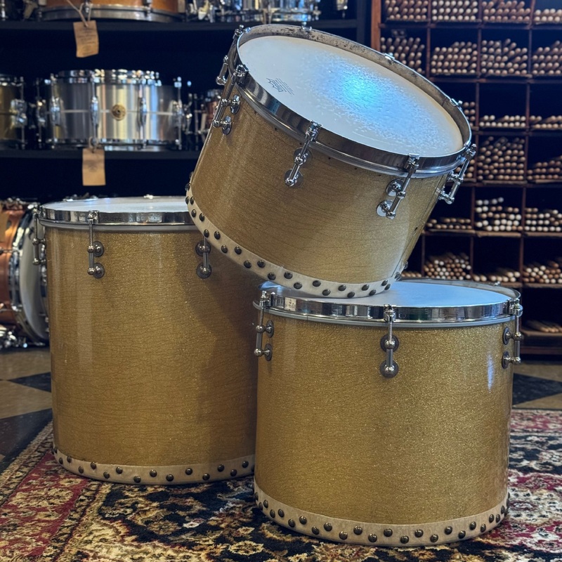 VINTAGE 1930's Slingerland Pre-Radio King 2ply Tom Set in Sparkling Gold Pearl - 9x13, 12x14, 16x16
