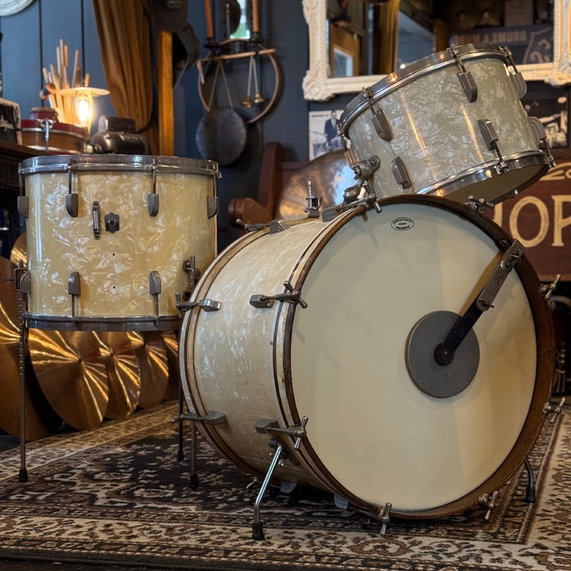 VINTAGE 1948-50 Leedy "Bop" Outfit in White Marine Pearl - 14x20, 9x13, 12x15