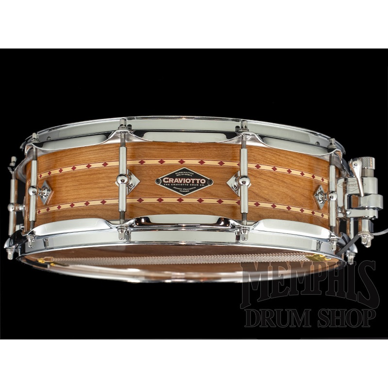Craviotto 14x4.5 Custom Shop Cherry Snare Drum with Dual Red Inlay