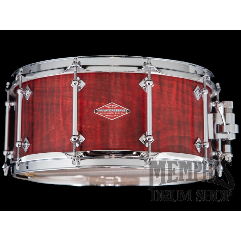 Craviotto 14x6.5 Private Reserve Burned Curly Maple Snare Drum - Red Stain