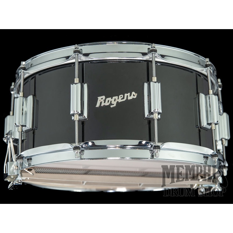 Rogers 14x6.5 Dyna-Sonic Snare Drum with Beavertail Lugs - Black Gloss Lacquer