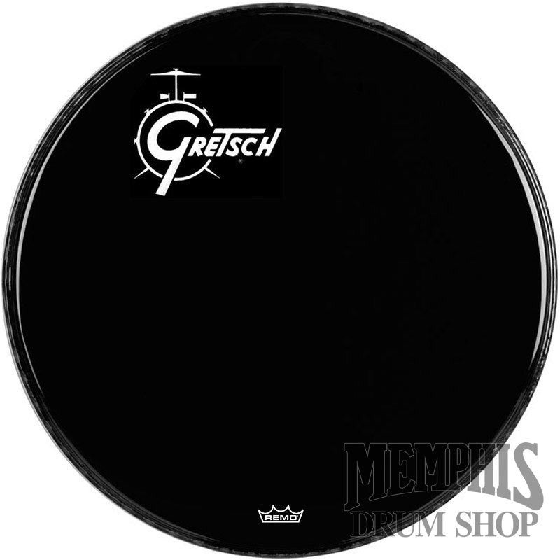 Gretsch 18" Ebony Logo Drumhead - Off-Center Gretsch Logo with Remo Logo